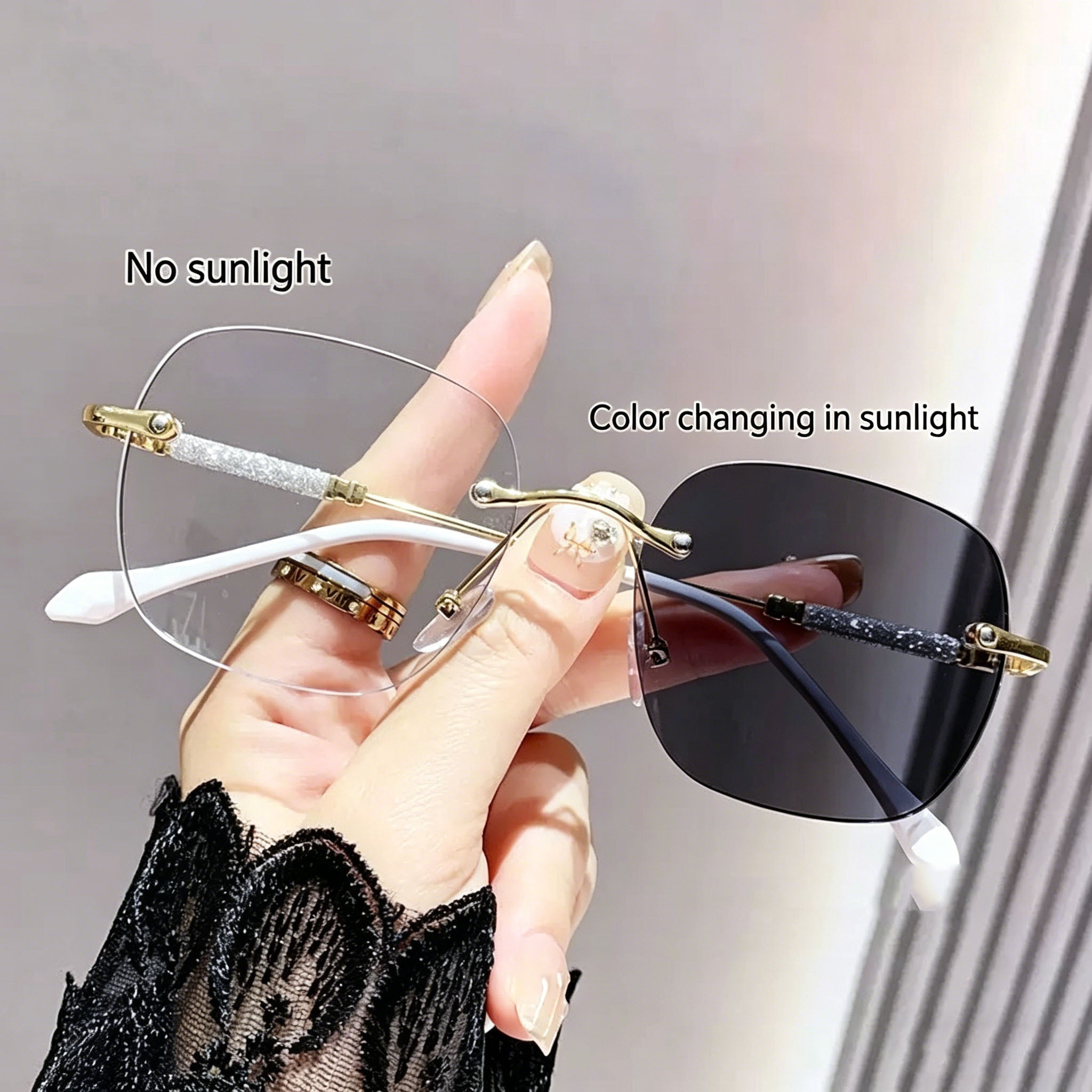 Starry Glitter-Edged, Rimless Square Blue-Light Blocking Reading Glasses — Stylish Women's Readers