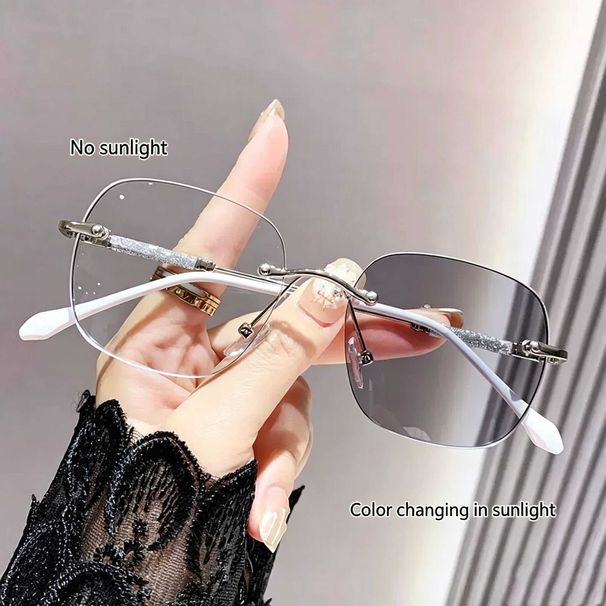 Starry Glitter-Edged, Rimless Square Blue-Light Blocking Reading Glasses — Stylish Women's Readers