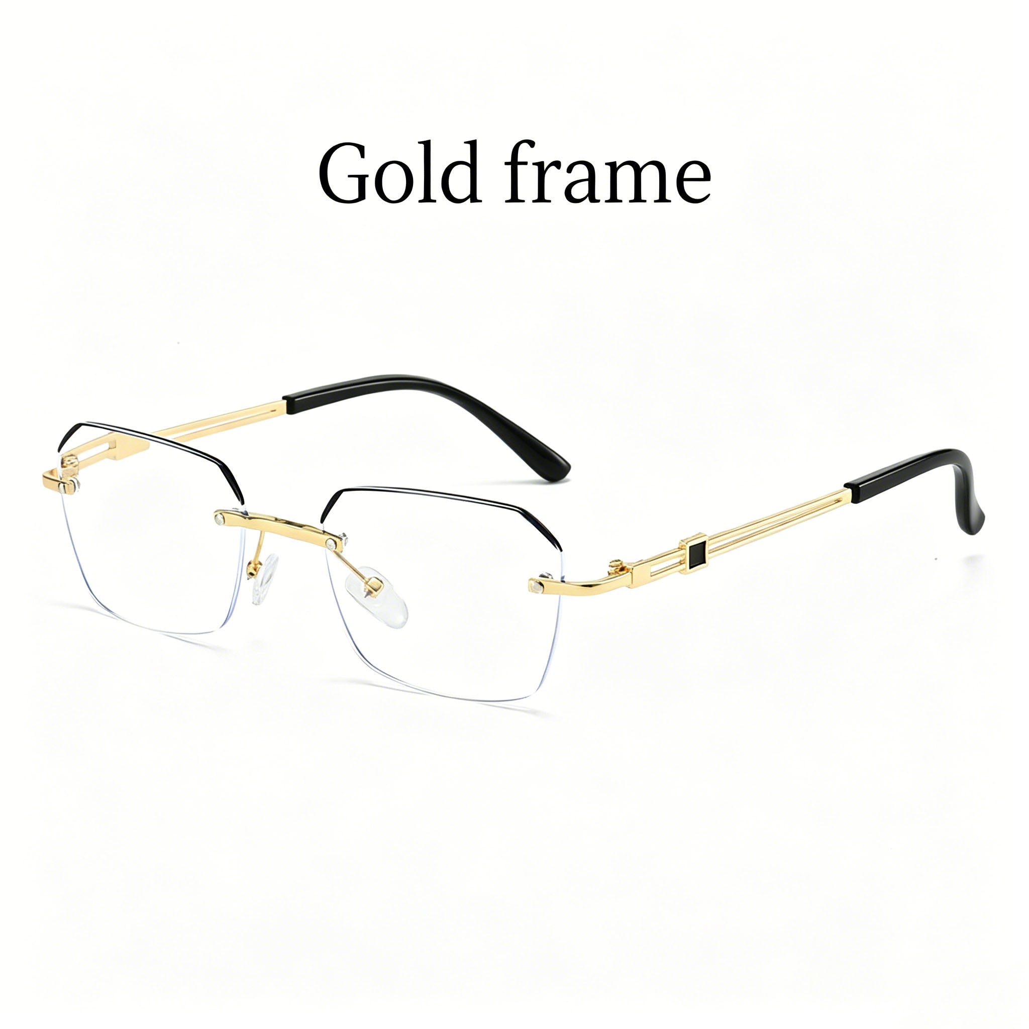 Stylish Rimless Metal Blue-Light Blocking Reading Glasses — Frameless, Cut-Edge, Anti-Radiation Eyewear for Middle-Aged and Senior Adults