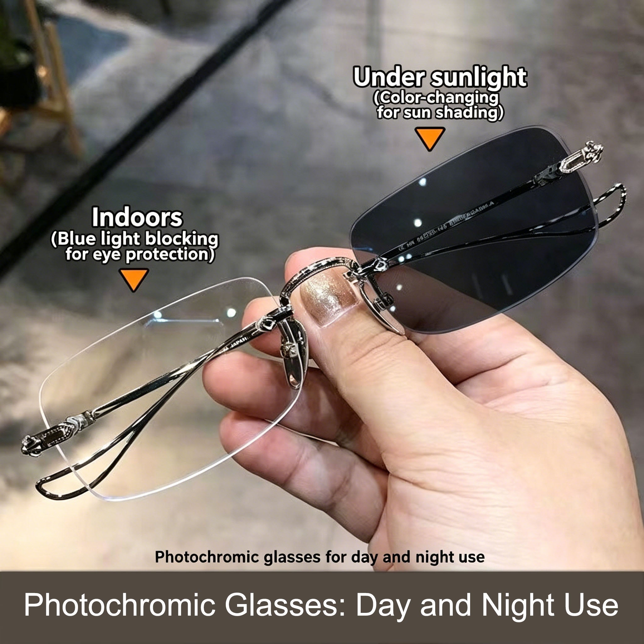 Stylish Rimless Metal Blue-Light Blocking Reading Glasses — Frameless, Cut-Edge, Anti-Radiation Eyewear for Middle-Aged and Senior Adults