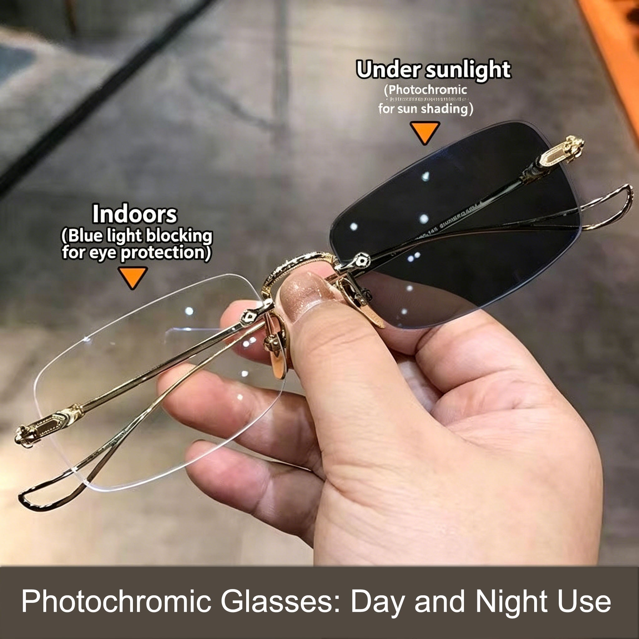 Stylish Rimless Metal Blue-Light Blocking Reading Glasses — Frameless, Cut-Edge, Anti-Radiation Eyewear for Middle-Aged and Senior Adults