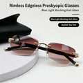 Men's Reading Glasses for Middle-Aged & Seniors: HD, Diamond-Cut Rimless Design with Blue Light Protection—Stylish, Lightweight, and Versatile (Reading Glasses & Sunglasses in One)