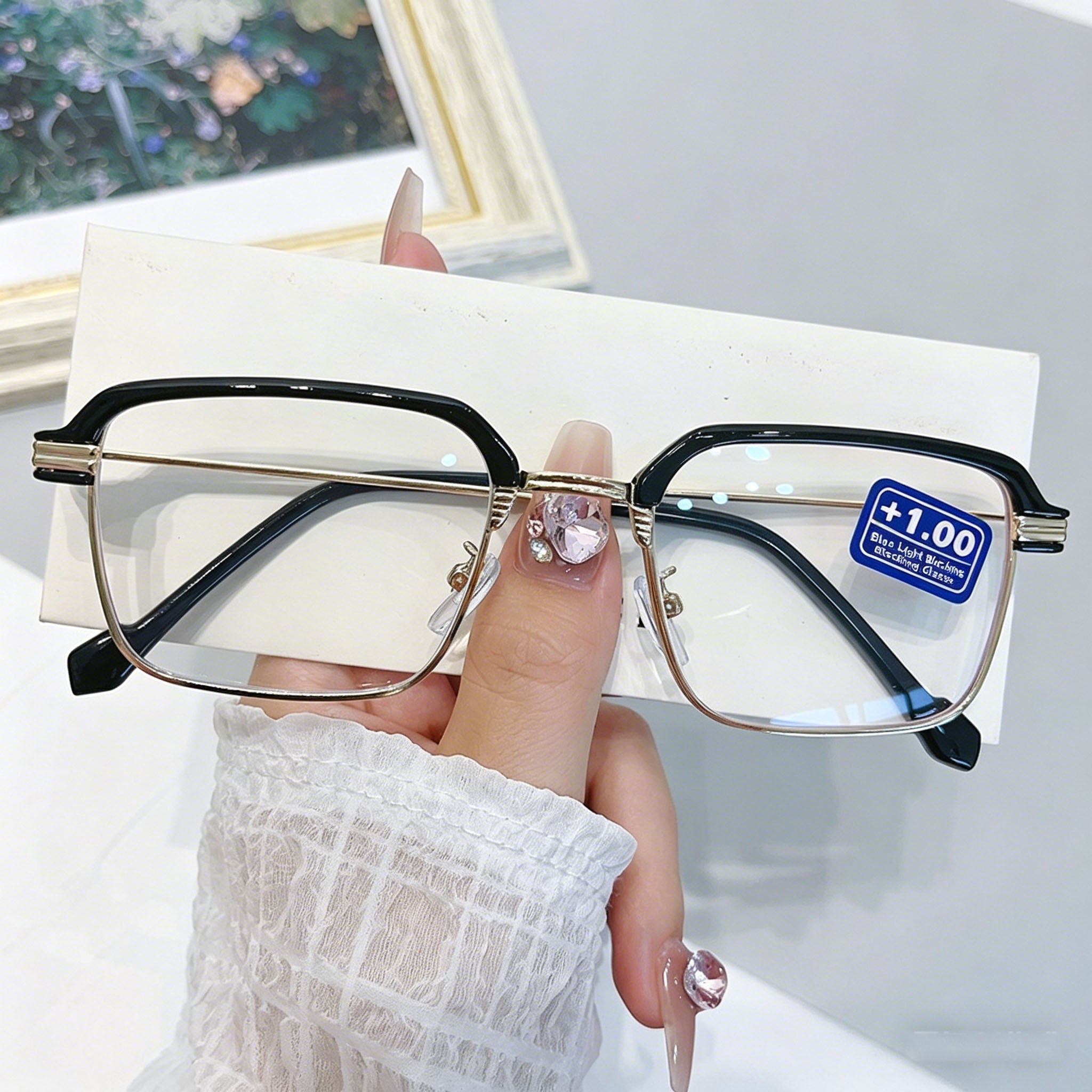 Stylish Rimless Metal Blue-Light Blocking Reading Glasses — Frameless, Cut-Edge, Anti-Radiation Eyewear for Middle-Aged and Senior Adults