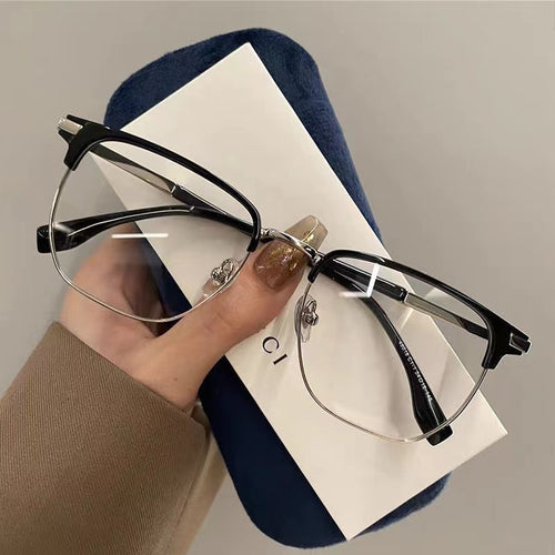 Retro Myopia Glasses — Unisex, Prescription-Compatible, Blue-Light Blocking, Semi-Rimless
